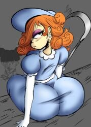 ass blue_clothing fanart french_female giygal green_eyes juliet_goose_gusman looking_back meme_reference orange_hair porkchop_'n_flatscreen