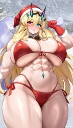 1girls abs barghest_(gawain)_(fate) blonde_hair christmas christmas_outfit fate/grand_order fate_(series) muscular muscular_female raskasar tagme