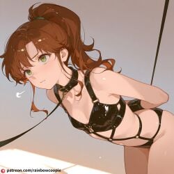 ai_generated bondage bondage bondage_outfit collar flat_chest harness kino_makoto sigh {others}looking_up_lustfully