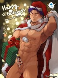 1boy abs after_orgasm armpits arms_up bag balls bell between_breasts big_areola big_breasts big_penis cape cape_only censor_bar censored censored_penis christmas christmas_clothing christmas_hat christmas_headwear christmas_outfit christmas_present closed_eyes completely_nude cum cum_drip cum_leaking cum_on_penis cum_on_self cum_string cumshot ebitendon erection foreskin_folds frenulum frown gift gift_bag gift_box half-closed_eyes happy_holidays hat_only hi_res holding_object male male_breasts male_only male_penetrated manly mature_male merry_christmas mistletoe muscles muscular muscular_arms muscular_legs muscular_male muscular_thighs navel object_between_breasts oppai original_character pecs penis pom_poms pubic_hair purple_hair red_clothing sack santa_costume santa_hat semen short_hair six_pack solo standing star steam steamy_breath sweat sweatdrop tan_body tanline testicles thick_arms thick_cum torakichi_(ebitendon) torakitchen urethral urethral_insertion urethral_penetration urethral_plug v-shaped_eyebrows wristband