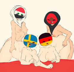 2futas 2girls arabian areolae bent_over blanket_grab breasts countryhumans countryhumans_girl duo eyes_rolling_back female flawsy foursome futa_on_female futadom futanari german_flag germany germany_(countryhumans) heart hijab holding_hips humanoid implied_futanari large_breasts light-skinned_female light-skinned_futanari light_skin mind_break morocco_(countryhumans) muslim nude orgy pale-skinned_female pale_skin pout rolling_eyes sex small_breasts standing sweden sweden_(countryhumans) swedish_flag syria_(countryhumans) syrian_arab_republic syrian_flag tanned_skin thick_thighs