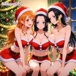 ai_generated boa_hancock christmas_outfit female female_only nami_(one_piece) nico_robin one_piece radiant659