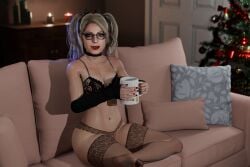 1girls 3d alexa_bliss armwear black_bra black_choker black_panties black_stockings blender blonde_hair bra_and_panties christmas_tree coffee_mug enigmaj female_focus female_only glasses light-skinned_female looking_at_viewer red_lipstick solo_female wwe wwe_diva wwe_divas