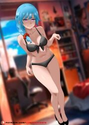 anime animegirl blue_hair bra breasts censored clothes ecchi girl hentai legs luminescente milf panties pantsu purple_eyes pussy solo