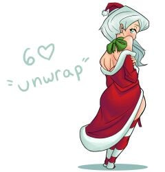 christmas_outfit robe stockings white_hair