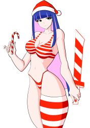 big_breasts candy_cane christmas christmas_outfit clothing cobblestun large_breasts long_hair panty_&_stocking_with_garterbelt panty_anarchy purple_hair shimapan stockings thick_thighs thighs