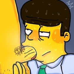 20th_century_fox 20th_century_studios anon blowjob blowjob_face blowjob_only breath breathing dark_brown_hair gay green_tie hairy_balls hairy_legs light_blue_shirt neillol pubic_hair scott_christian self_upload sweat sweating the_simpsons tie tongue tongue_out tongue_out_blowjob veiny_penis