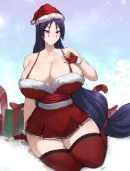 1girls batako breasts christmas cleavage fate/grand_order fate_(series) female hips huge_breasts light-skinned_female light_skin long_hair mature_female milf minamoto_no_raikou_(fate/grand_order) purple_eyes purple_hair thick_thighs thighs wide_hips