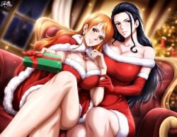 ai_generated christmas_outfit female female_only jemmasoria nami_(one_piece) nico_robin one_piece