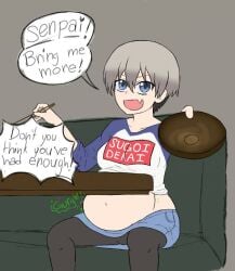 belly_overhang big_belly chubby chubby_female demanding_food eating_food gurgling gurgling_noise uzaki-chan_wa_asobitai! uzaki_hana white_hair