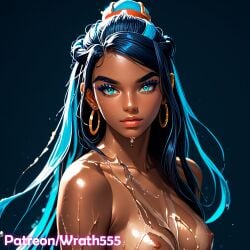 ai_generated blue_eyes blue_hair bukkake cum cum_in_mouth dark_skin nessa_(pokemon) pokemon portrait