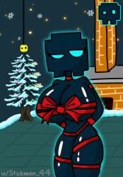 blue_eyes blue_skin christmas cube_11_(geometry_dash) geometry_dash hill_climb_racing oiled ribbon rule_63 stickdash44 stickdashzv_(stickdash44) stickman44 xmas