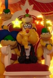 3d 3d_(artwork) 5boys anthro ass balls big_ass big_butt blue_hair bowser_jr. butt cap crossed_legs doommusk facesitting fire gay glistening glistening_body green_cap half_lidded_eyes huge_ass huge_butt koopa koopaling larry_koopa lemmy_koopa lire_(doommusk) looking_at_viewer ludwig_von_koopa male male/male mario_(series) mario_bros monkey multicolored_hair nintendo oc open_mouth penis primate red_cap red_hair rimming rimming_male sitting sitting_on_face smile smiling smiling_at_viewer star super_mario_bros. sweat sweating sweaty sweaty_body thick_thighs throne throne_room turtle wide_hips