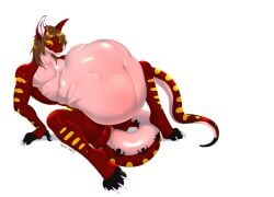 absurd_res anthro anus ass blush bodily_fluids canid canine canis claws cuntboy digital_media_(artwork) domestic_dog duo egg fur genitals hi_res husky hybrid intersex karoshi_satan male male/male mammal naked nipples nordic_sled_dog nude paws reptile scalie servo simple_background smile snake spitz tail vore vulva zer0sanguine