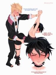 1boy 1girls 2d 2d_(artwork) alternate_version_available boruto:_two_blue_vortex clothed clothed_female clothed_male dominant_male female imminent_sex male messy_hair naruto naruto_(series) sarada_uchiha standing straight submissive_female teenager teenager_on_teenager text uchiha_sarada uzumaki_boruto young zoeynsfwx