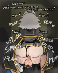 ass ass_focus belt cloak cowgirl_position helldivers helldivers_2 oc panties plap plapping probablyavv tagme text underwear