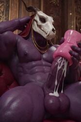 1boy abs ai_generated animated anthro cum dripping_cum ejaculation elias_ainsworth fleshlight furry hand_behind_head horns huge_balls huge_cock indoors large_penis male male_focus male_masturbation male_only muscular muscular_male navel nipples on_couch pectorals penis poney purple_skin red_couch red_eyes sitting skull_head solo spread_legs tagme testicles the_ancient_magus_bride thick_penis veins veiny_penis video