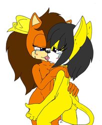 anthro ass black_hair blue_eyes blush breasts brown_fur brown_hair duo feline female female/female fur hair honey_the_cat interspecies kissing mammal manx nipples nude pussy rabbitlvr91 simple_background smile sonic_(series) sonic_the_fighters sonic_x-treme tiara_boobowski tongue tongue_out yuri