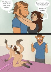 anthro artbynit ass comic domestic_cat duo english_text felid feline felis female hair hi_res humor lion male male/female mammal married_couple pantherine pawpads romantic_couple siamese text