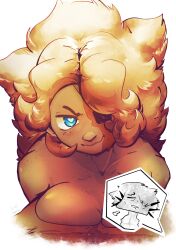 1boy1girl blue_eyes excited eye_patch fluffy_hair freckles freckles_on_face freckles_on_shoulders mole pinned pov scar shiworara tired tired_male