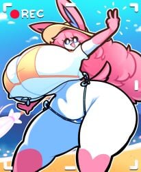 1girls anthro ass background beach beach_background beachwear belly_button big_ass big_breasts big_thighs bikini bikini_bottom bikini_top breasts clothed clothed_female clothing commission crop_top cute cute_fang dewbber exposed_legs female female_only furry furry_female furry_only gloves_(marking) golden_bikini happy happy_female huge_ass huge_breasts huge_thighs hyper hyper_hips hyper_thighs joyous large_ass large_breasts large_thighs legs long_hair multicolored_fur pink_fur pink_hair pokemon pokemon_(species) recording recording_on_phone selene_(itsawulf) shirt_under_swimsuit short_tail sun_hat swimwear sylveon thick thick_legs thick_thighs thighs thunder_thighs two-tone_fur umbrella underboob white_eyes white_fur white_pupils white_shirt wide_hips wide_thighs