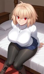 1female 1girl 1girls ai_generated arcueid_brunestud ass bed bedroom bedroom_background bedroom_setting big_ass big_boobs big_breasts big_butt big_butt_(female) big_tits blonde_hair blonde_hair_female blue_pleated_skirt boobs boobs_bigger_than_head breasts breasts_bigger_than_head busty busty_female butt curvaceous curvaceous_body curvaceous_female curvaceous_figure curvaceous_hips curvaceous_thighs curvy curvy_body curvy_female curvy_figure curvy_hips eyes fate_(series) female female_only femme_fatale hair hips hourglass_figure hourglass_figured_female image large_ass large_boobs large_breasts large_butt large_tits light-skinned_female lips mature_body mature_female mature_woman nasuverse pawg phat_ass pleated_skirt plump_ass plump_boobs plump_breasts plump_butt plump_hips plump_thighs plump_tits red_eyes sexy sexy_female short_blonde_hair short_hair short_hair_female smile smiling smiling_female solo thighs tits tits_bigger_than_head tsukihime tsukihime_(remake) turtleneck_sweater type-moon voluptuous voluptuous_female voluptuous_woman white_turtleneck_sweater wide_hips