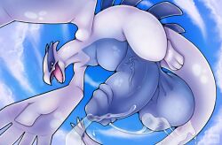 balls big_balls big_penis blue_body cock_vore ejaculation feral flying generation_2_pokemon genitals huge_balls huge_cock hyper hyper_balls hyper_genitalia hyper_penis legendary_pokemon lugia male martovskii nintendo open_mouth penile penis pokemon pokemon_(species) sky solo tail tongue vore white_body wings