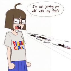 ethicalgooner2007_(kryptraider) rejection knives 1girls arms_at_sides clenched_hands yelling speech_bubble text sharp_teeth ahoge glasses