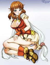 1girls big_breasts blue_eyes blush breasts breasts_out brown_hair fire_emblem fire_emblem:_radiant_dawn happy knees lips looking_at_viewer medium_hair minacream mist_(fire_emblem) nintendo nipples panties pantyshot partially_clothed smile solo solo_female upskirt white_panties