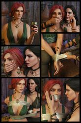 2girls 3d bondage cd_projekt_red clothed_bondage fully_clothed fully_clothed_female gag hand_over_mouth lord_kamski tape_gag the_witcher the_witcher_(series) the_witcher_2 the_witcher_3:_wild_hunt triss_merigold yennefer