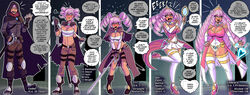 comic english_text gameplay_mechanics gender_transformation high_heels mtf_transformation offscreen_character pink_hair princess rule_63 stats tagme text thetransformistress transformation