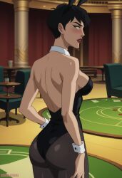 1girls ai_generated batman:_hush batman_(series) black_hair bubbleteexl bunnysuit catwoman catwoman_(dcamu) dark_hair dc dc_comics dcamu female female_focus green_eyes pale-skinned_female pale_skin pixie_cut selina_kyle short_hair