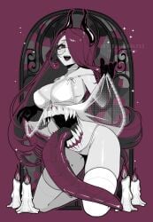 1girls artist_name ass big_breasts breasts candle extra_mouth female freckles giwi glasses hair_over_one_eye hips horns indie_virtual_youtuber kneeling long_hair long_tongue nanoless nightgown open_mouth partially_colored purple_hair sharp_teeth solo teeth thick thick_thighs thighhighs thighs tongue virtual_youtuber vtuber