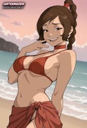1girls ai_generated artoonizer avatar_legends avatar_the_last_airbender beach big_ass bikini braid braided_ponytail breasts brown_eyes brown_hair choker female female_only laugh light-skinned_female light_skin long_braid long_hair looking_at_viewer medium_breasts navel nickelodeon nicktoons nipples_visible_through_clothing patreon patreon_username posing red_choker red_swimsuit sand single_braid smile solo solo_female solo_focus standing swimsuit teenage_girl teenager thick_thighs ty_lee water