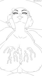 2d 2d_animation alcina_dimitrescu animated big_breasts cum cum_between_breasts cumshot female_on_top gif hanging_breasts huge_breasts looking_down mooncalf paizuri pov resident_evil resident_evil_8:_village size_difference