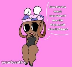 1girls artist_name artist_upload basket bassie_(dandy's_world) bunnysuit curvy_body curvy_female curvy_figure curvy_hips dandy's_world embarrassed english_dialogue english_text female_focus female_only ibispaintx insecure playboy_bunny playboy_suit roblox sfw sfw_version small_breasts suit tagme thick_legs thick_thighs toon
