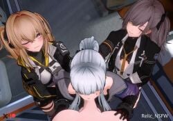 1boy 3d 3girls assisted_fellatio big_penis blowjob blush brown_hair clothed_female_nude_male clothing commander_(girls'_frontline) fellatio female girls'_frontline girls'_frontline_2:_exilium green_eyes grey_hair hand_on_head hk416_(girls'_frontline) klukai_(girls'_frontline_2) kneeling large_penis lenna_(girls'_frontline_2) leva_(girls'_frontline_2) long_hair male multiple_girls oral oral_sex penis pov relic77 scar scar_on_face tagme teardrop_facial_mark ump45_(girls'_frontline) ump9_(girls'_frontline) video yellow_eyes