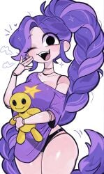 1girls ai ai_generated black_eyes braid braided_hair doll female female_only lily_lovebraids long_hair looking_at_viewer mob_entertainment one_eye_closed panties plushie poppy_playtime poppy_playtime_(chapter_5) purple_hair shirt shittyaistuff standing