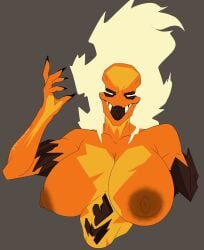 big_breasts breasts elemental_humanoid fangs female fire flame invincible invincible_(tv_series) monster monster_girl mrenvelopez nipples nude open_mouth simple_background skull_head teeth volcanikka