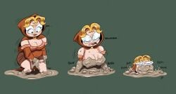 1girls absurd_res breasts bubbles deepcreases glasses klo_(qajarito) mud muddy onomatopoeia quicksand red_lipstick sink sinking wam wet_and_messy yellow_hair