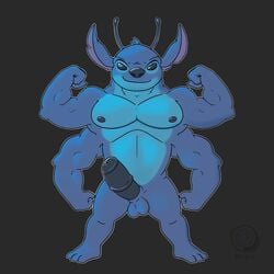 1:1 1boy 2021 3_toes 4_arms alien antennae_(anatomy) anthro anthrofied balls biceps biped blue_balls blue_eyes blue_nipples blue_nose blue_penis digital_media_(artwork) dipstick_antennae disney erection experiment_(lilo_and_stitch) feet flexing front_view full-length_portrait genitals grey_background head_tuft hi_res himbo_stitch lilo_and_stitch male male_focus male_only monkeymuku multi_arm multi_limb multicolored_antennae muscular muscular_anthro muscular_male nipples notched_ear nude outline pecs penis portrait simple_background smile smirk solo solo_focus solo_male standing stitch toes tuft watermark