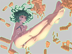 1girls ass bare_legs bare_shoulders barefoot bikini cameltoe curly_hair don_(rg06268) feet female female_only floating green_eyes green_hair hand_on_thigh kneepits micro_bikini one-punch_man short_hair sling_bikini soles solo swimsuit tatsumaki thighs toes underboob