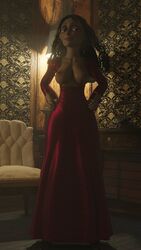 1girls 3d clothing disney dress female female_only ilyunich2000 large_breasts looking_at_viewer milf mother_gothel nipples red_dress smiling_at_viewer solo standing tangled