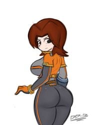 1girls annoyed ass brown_hair dat_ass dodo-bot female female_only mii mii_gunner mii_gunner_(smash_4) mob_face nintendo solo super_smash_bros. tagme tight_clothing