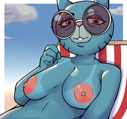 2021 4_fingers absurd_res aircraft airplane anthro areola big_breasts breasts cartoon_network chair cloud domestic_cat eyewear felid feline felis female fingers furniture gilf half-closed_eyes hi_res looking_at_viewer lounge_chair mammal mary_senicourt mature_female narrowed_eyes nipples nude outside pink_nose sin-buttons_(artist) sky smile solo sunglasses suntan tan_line tanline tanned the_amazing_world_of_gumball whiskers