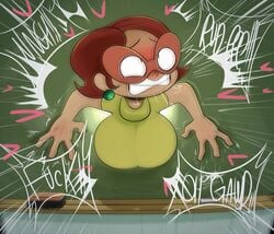 1girls big_breasts breasts brown_hair chalkzone clenched_teeth dialogue earrings female glasses glory_wall huge_breasts implied_sex large_breasts nickelodeon ota_(artist) penny_sanchez portal rape short_hair speech_bubble stuck stuck_in_wall sweat text through_wall