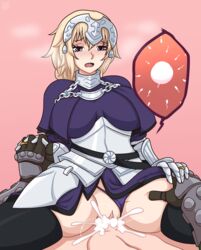 1boy 1girls armor armored_dress armored_gloves blonde_hair blue_eyes blue_panties blush cowgirl_position crossover cum cum_in_pussy cum_inside cumshot doom doom_slayer_(doom) eastern_and_western_character fate/apocrypha fate_(series) female fertilization furanh hair_ornament happy_sex headpiece husband husband_and_wife impregnation interlocked_fingers jeanne_d'arc_(fate) large_breasts looking_at_viewer looking_pleasured male male/female male_pov open_mouth ovum panties panties_aside pov pussy ring sperm_cell straight straight_sex thighhighs thighs vaginal_penetration vaginal_sex wedding_ring wife