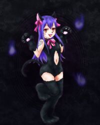 akuba bakeneko bakenekogirl brown_eyes cat_ears cat_girl corruption fairy_tail fangs female femsub fur monster_girl purple_hair ribbon smile tail tattoo text transformation wendy_marvell