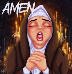 candle candlelight candles church closed_eyes hands_together hood innocent nun nun's_habit nun_outfit open_mouth original original_character praying religion singing sister thewink tongue unaware virgin