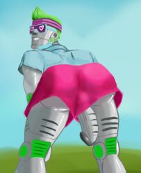 artist_request ass blue_shirt bryce_3000 fortnite gay glasses green_hair heart-shaped_pupils penis pink_pants pink_shorts robot tagme yaoi